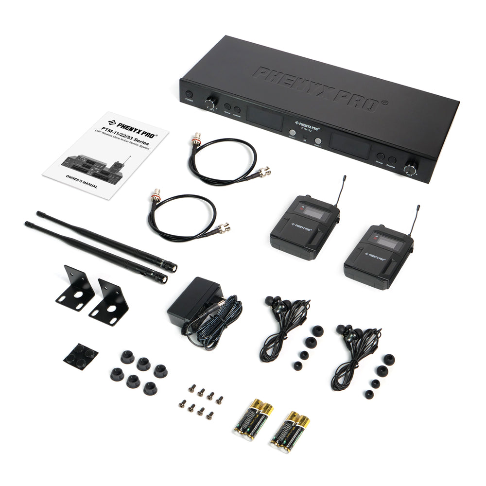 Phenyx Pro PTM-22 UHF Mono Wireless in Ear Monitor System, 2 Bodypack Receiver and 1 Transmitter [2B]