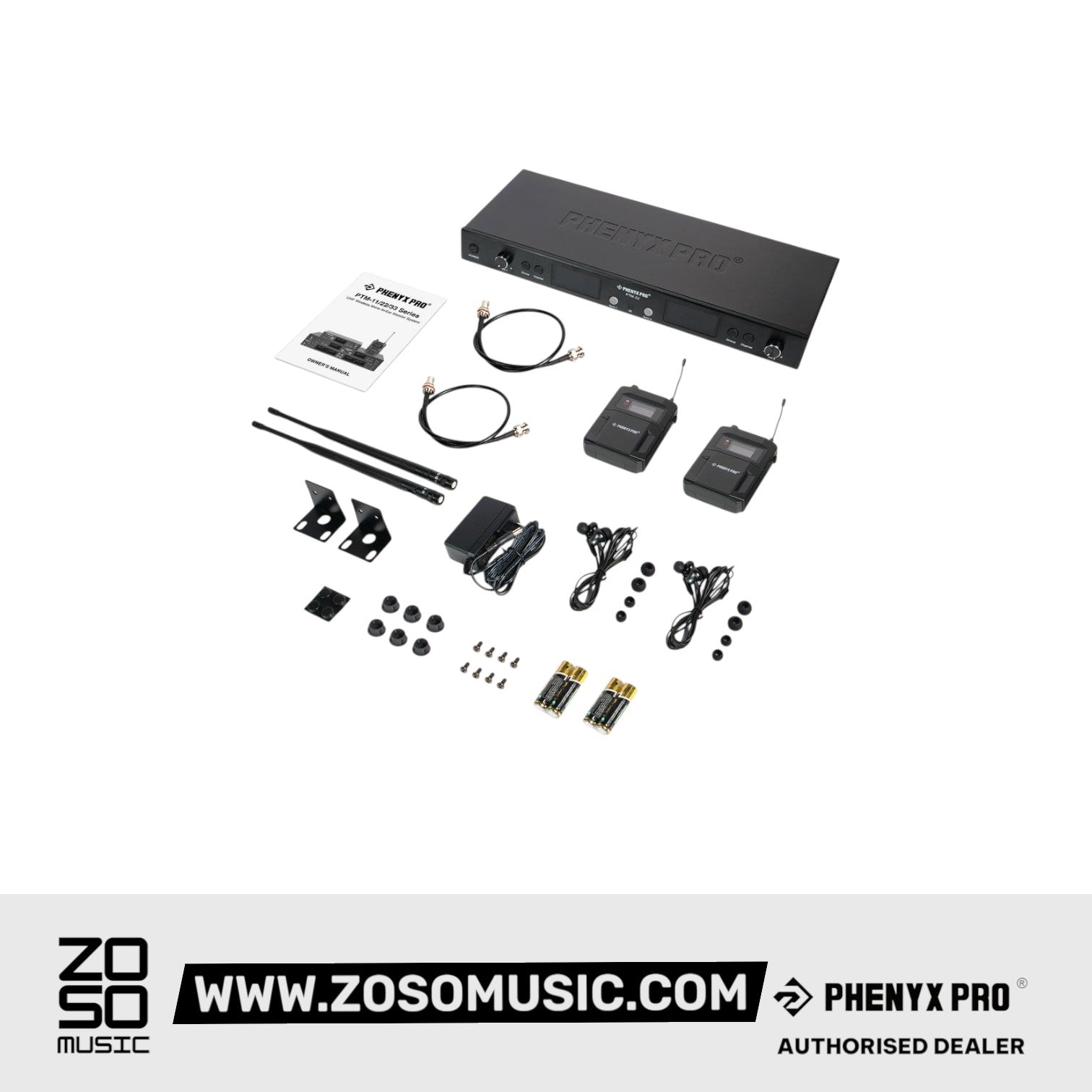 Phenyx Pro PTM-22 UHF Mono Wireless in Ear Monitor System, 2 Bodypack Receiver and 1 Transmitter [2B] |  PHENYX PRO |  WIRELESS-ANTENNA |  Zoso Music