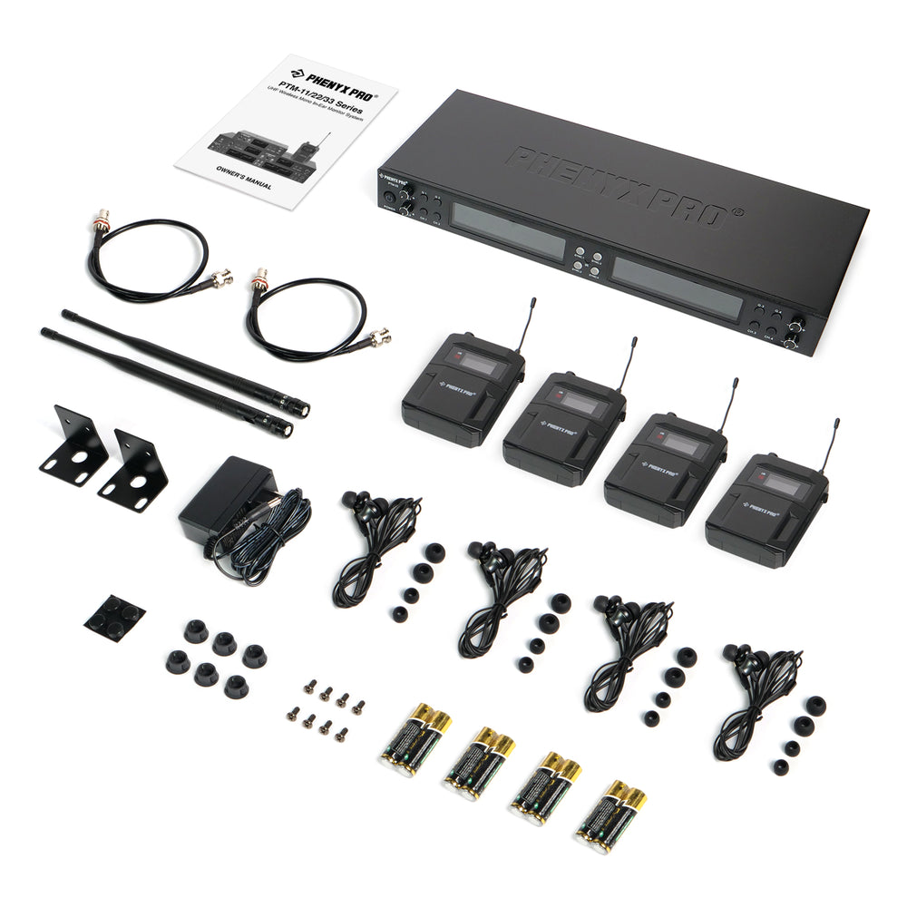 Phenyx Pro PTM-33-4B UHF Mono Wireless In-Ear Monitor System with 4 Bodypacks