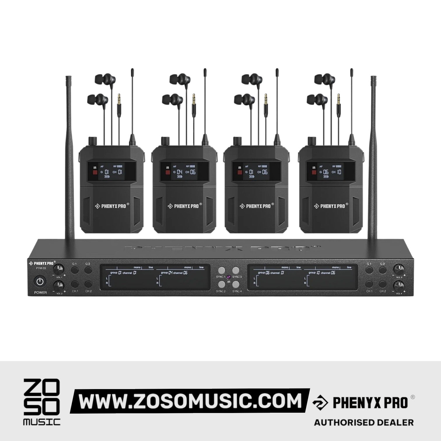 Phenyx Pro PTM-33-4B UHF Mono Wireless In-Ear Monitor System with 4 Bodypacks | Zoso Music Sdn Bhd