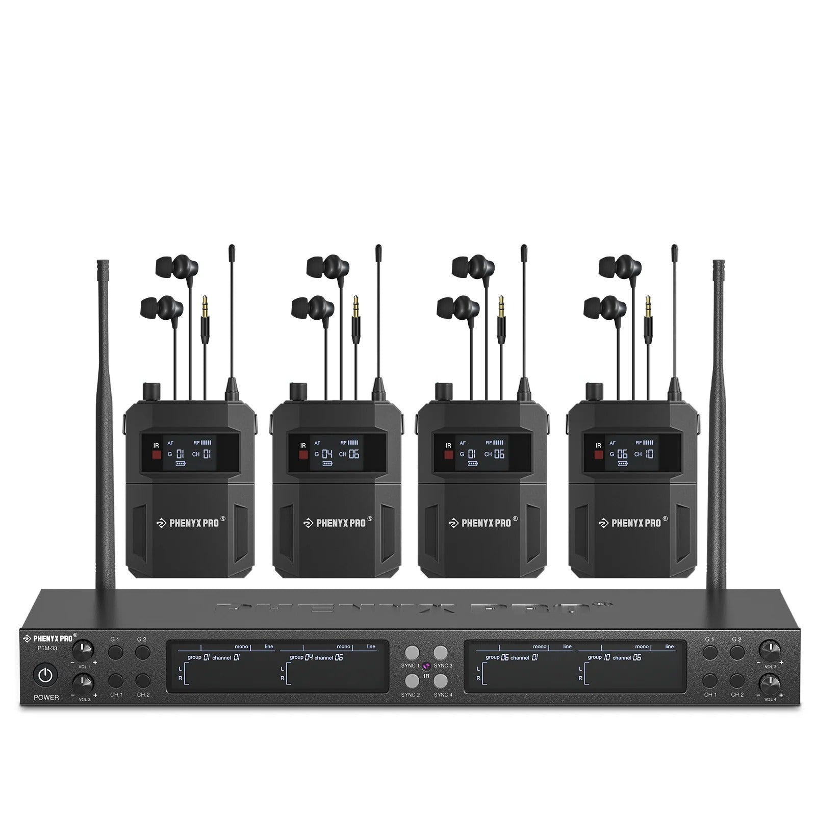 Phenyx Pro PTM-33-4B UHF Mono Wireless In-Ear Monitor System with 4 Bodypacks | Zoso Music Sdn Bhd