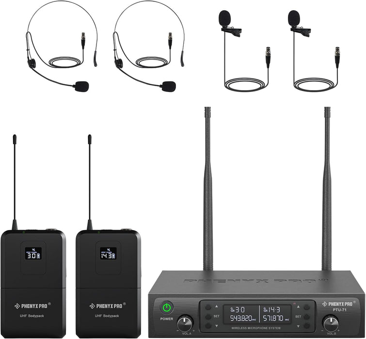 Phenyx Pro PTU-71-2B Dual UHF Wireless Microphone System with 2 Bodypacks | Zoso Music Sdn Bhd