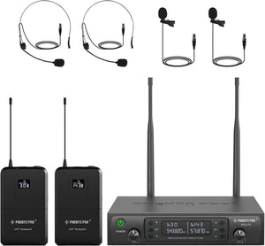 Phenyx Pro PTU-71-2B Dual UHF Wireless Microphone System with 2 Bodypacks | Zoso Music Sdn Bhd