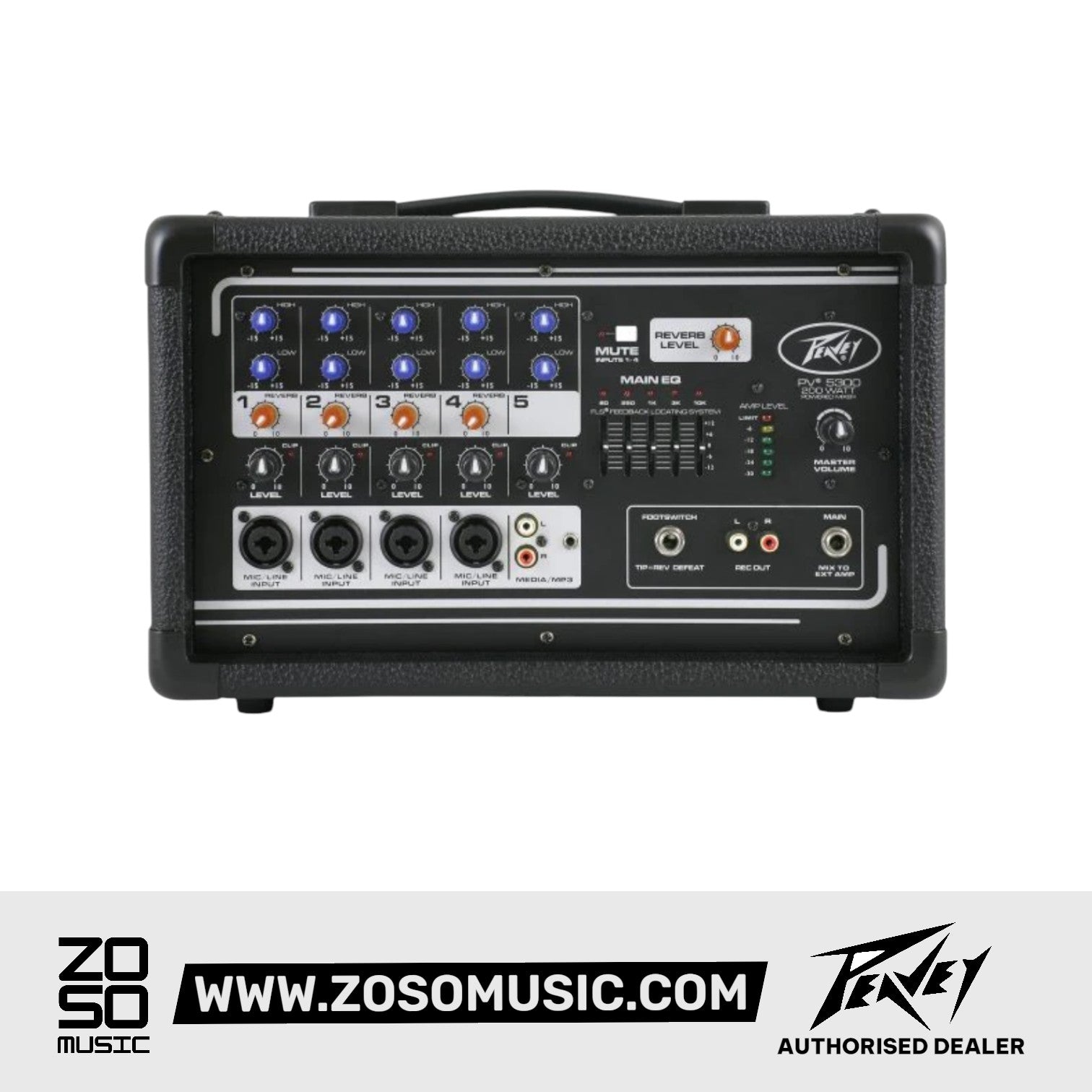 Peavey PV 5300 - Five Channel, 200 Watt Powered Mixer |  PEAVEY |  MIXER-POWERED |  Zoso Music