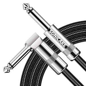 SONICAKE QGC-20 10ft / 3m Braided Guitar Cable (1/4 Right Angle to Straight) - Black | Zoso Music Sdn Bhd