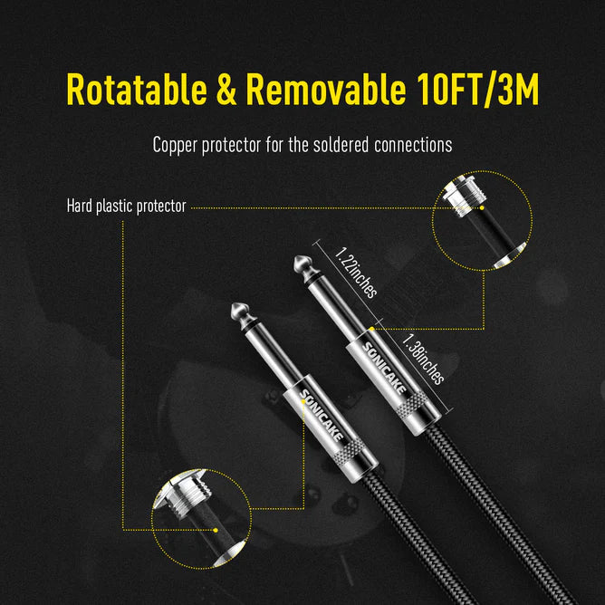 SONICAKE QGC-21 10ft / 3m Braided Guitar Cable (Straight to Straight) - Black