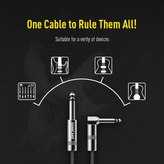 SONICAKE QGC-22 20ft / 6m Braided Guitar Cable (Right Angle to Straight) - Black