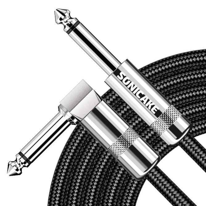 SONICAKE QGC-22 20ft / 6m Braided Guitar Cable (Right Angle to Straight) - Black | Zoso Music Sdn Bhd