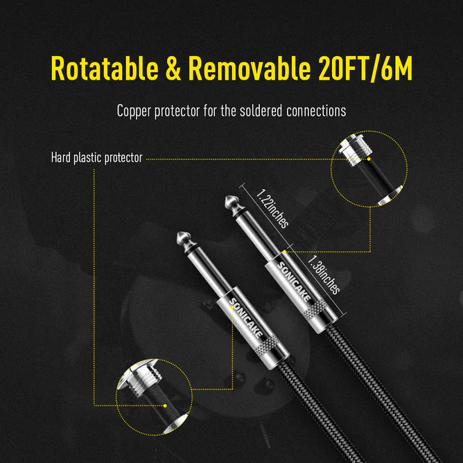 SONICAKE QGC-23 20ft / 6m Braided Guitar Cable (Straight to Straight) - Black