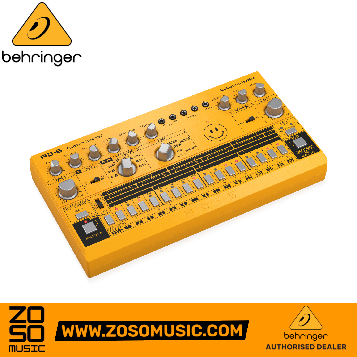 Behringer RD-6-AM Analog Drum Machine - Yellow | BEHRINGER , Zoso Music