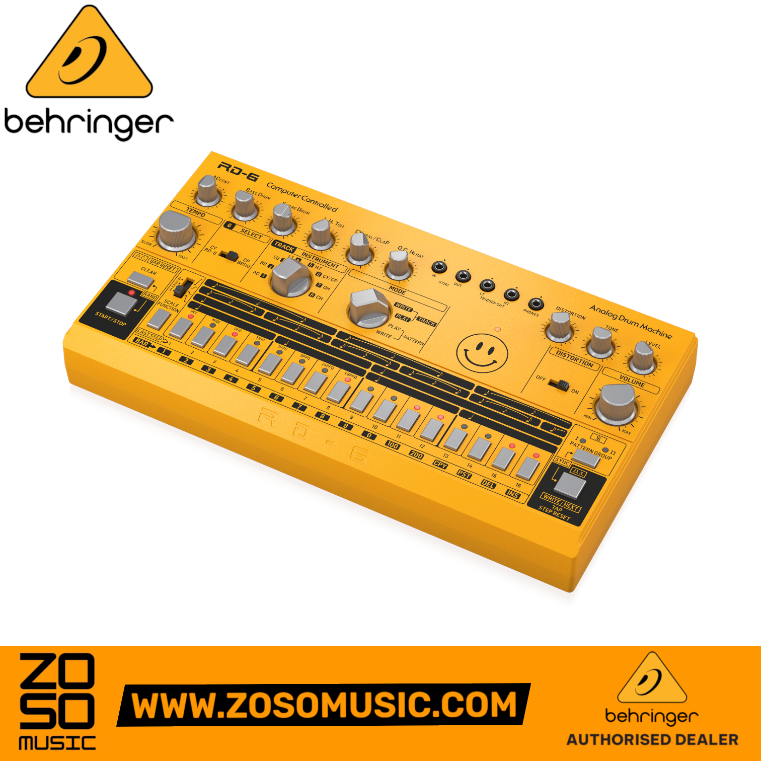 Behringer RD-6-AM Analog Drum Machine - Yellow | BEHRINGER , Zoso Music