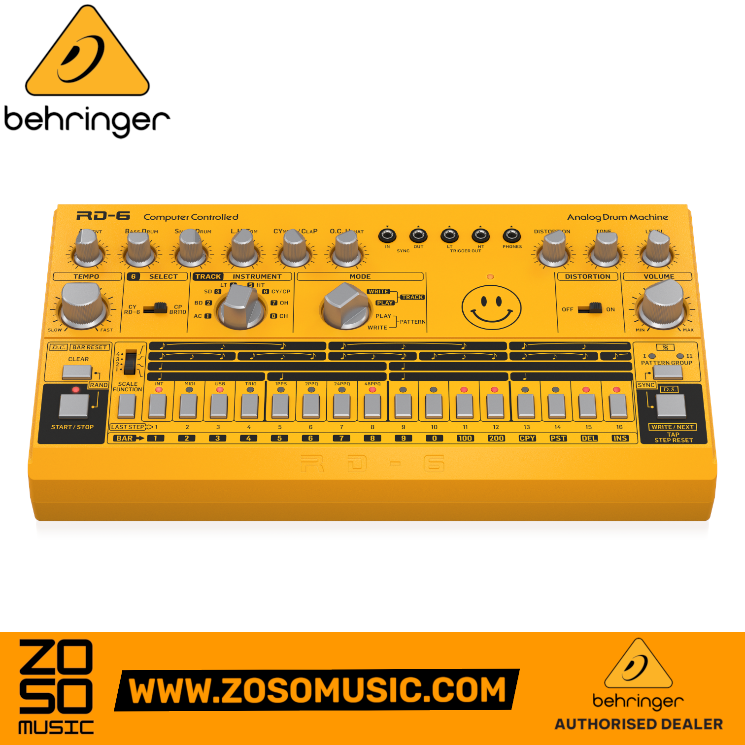 Behringer RD-6-AM Analog Drum Machine - Yellow | BEHRINGER , Zoso Music