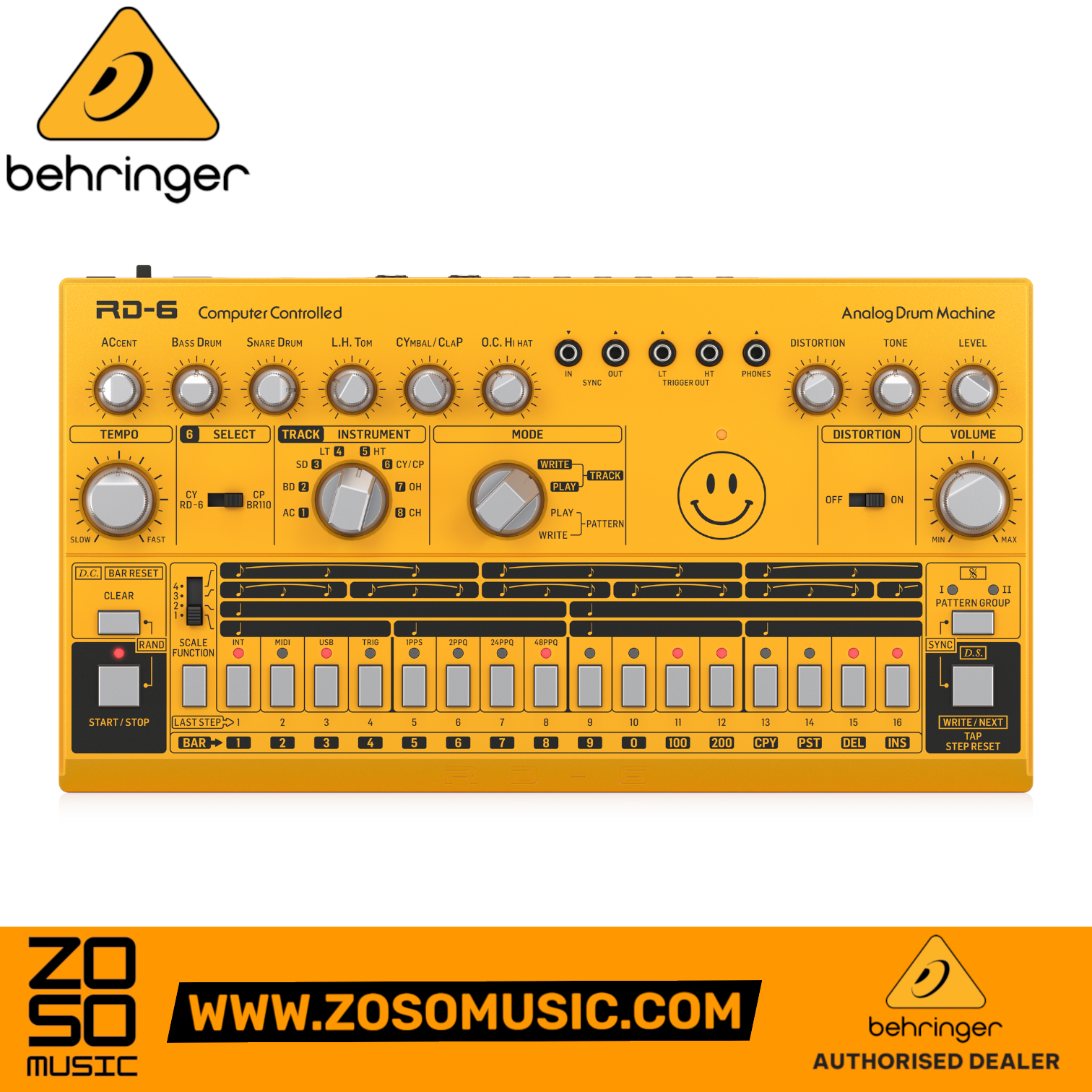 Behringer RD-6-AM Analog Drum Machine - Yellow | BEHRINGER , Zoso Music