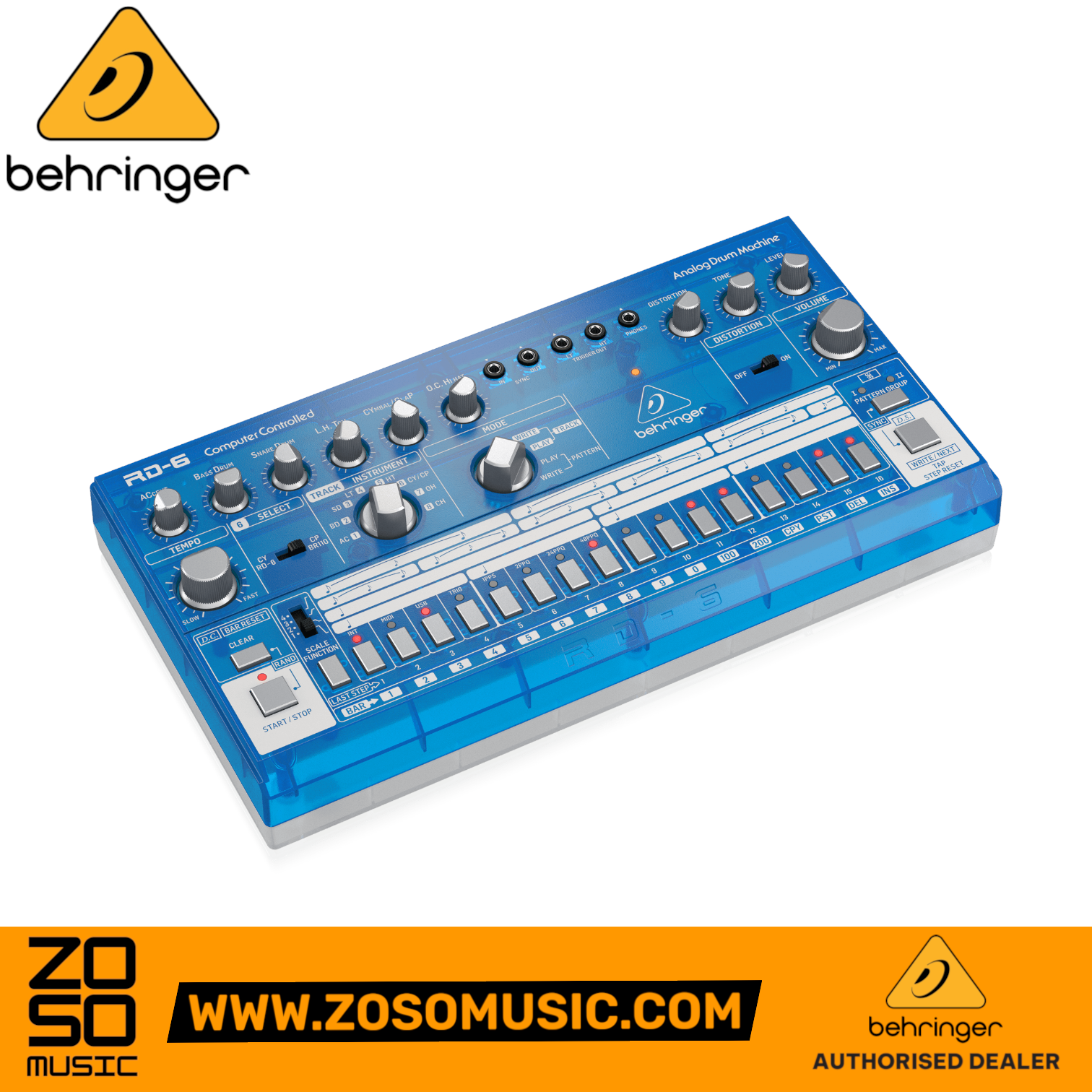 Behringer RD-6-BB Analog Drum Machine - Blue Translucent | BEHRINGER , Zoso Music