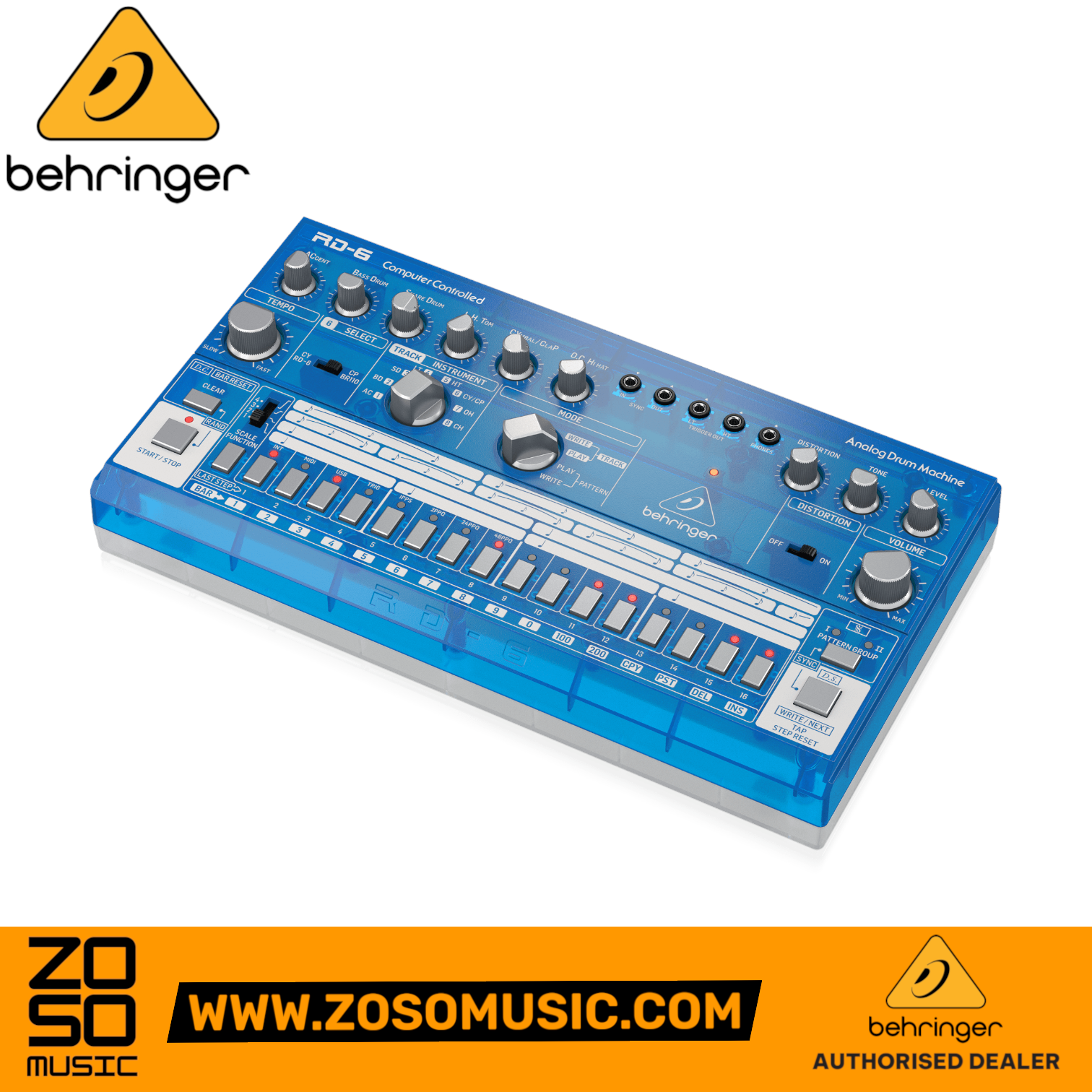 Behringer RD-6-BB Analog Drum Machine - Blue Translucent | BEHRINGER , Zoso Music