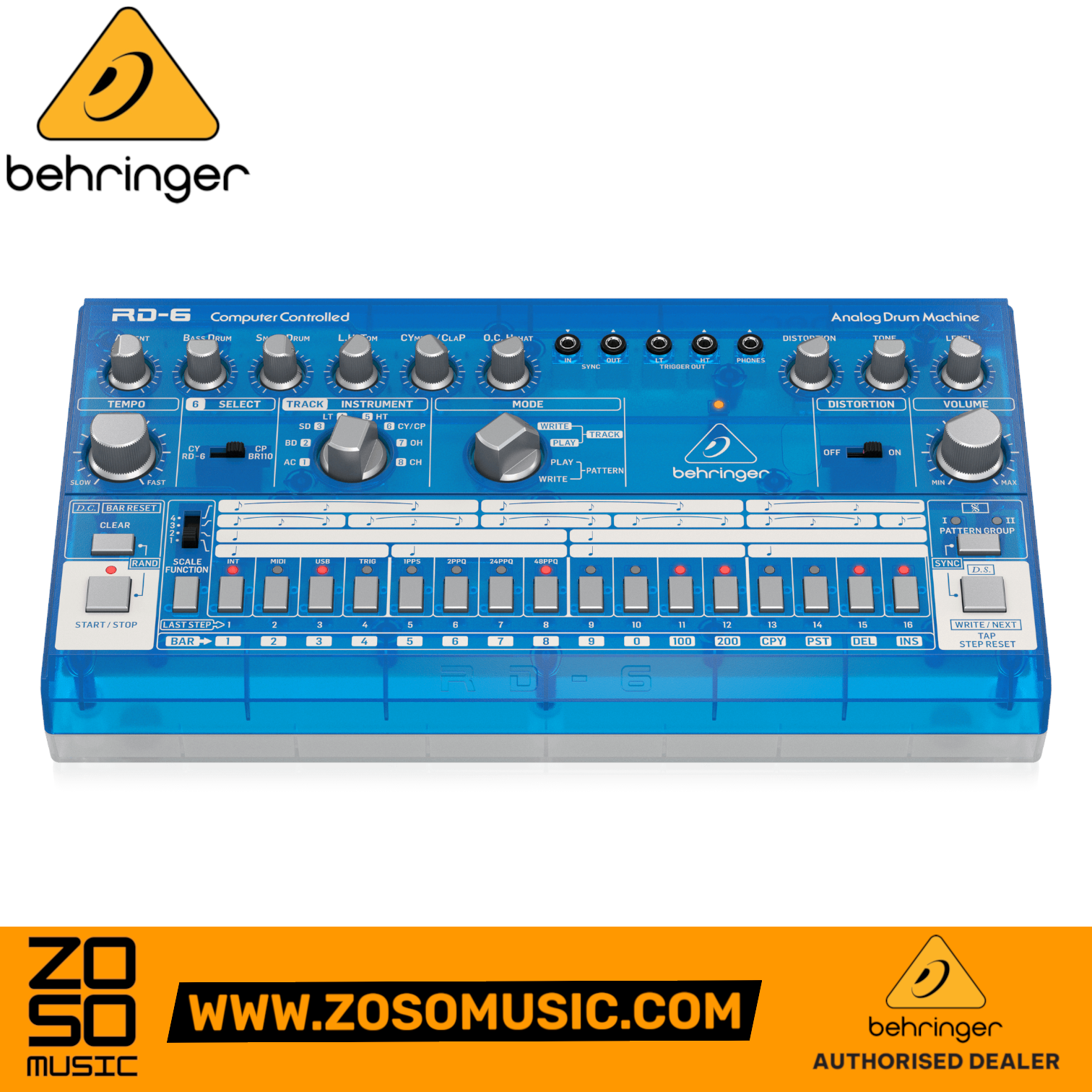 Behringer RD-6-BB Analog Drum Machine - Blue Translucent | BEHRINGER , Zoso Music