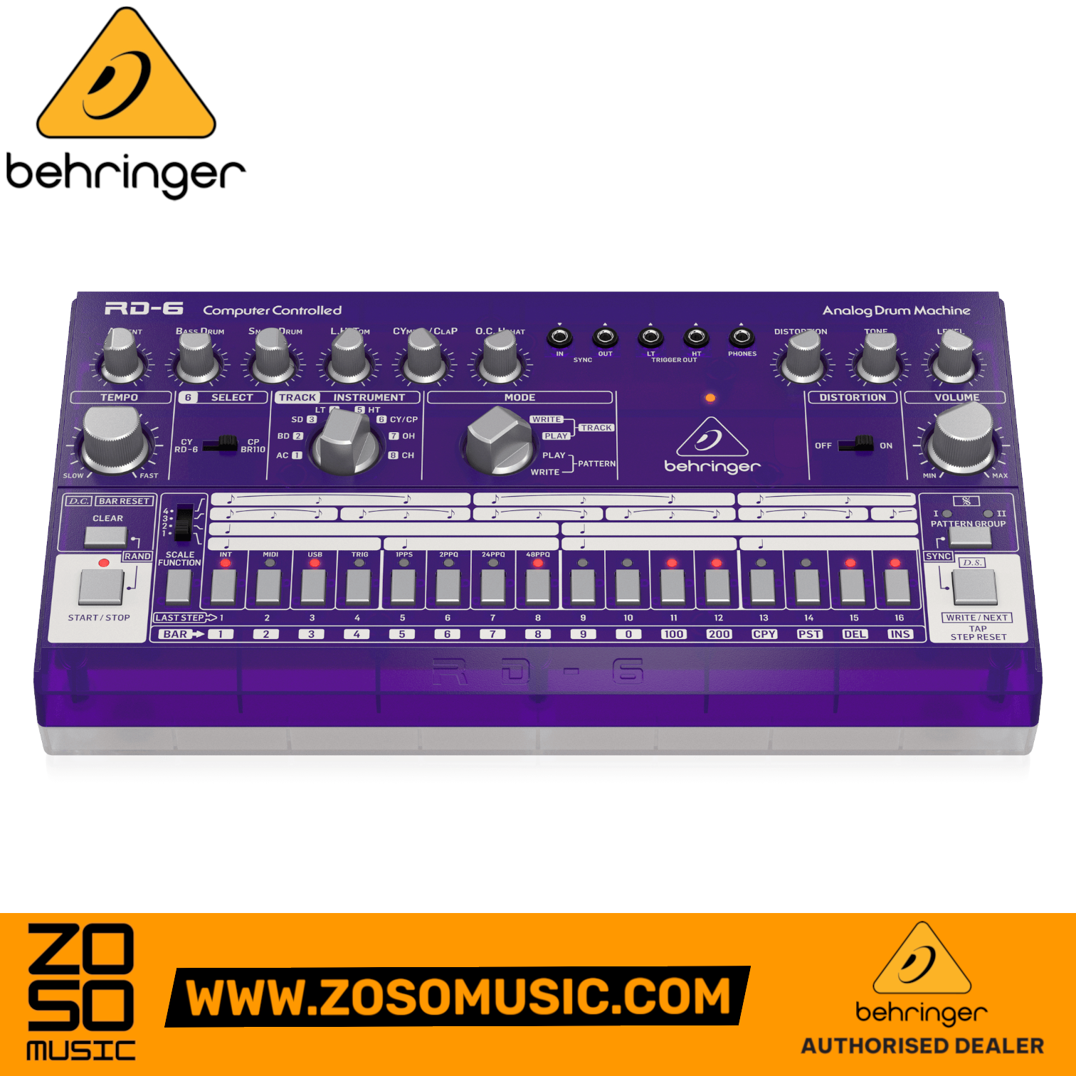 Behringer RD-6-GP Analog Drum Machine - Purple Translucent | BEHRINGER , Zoso Music