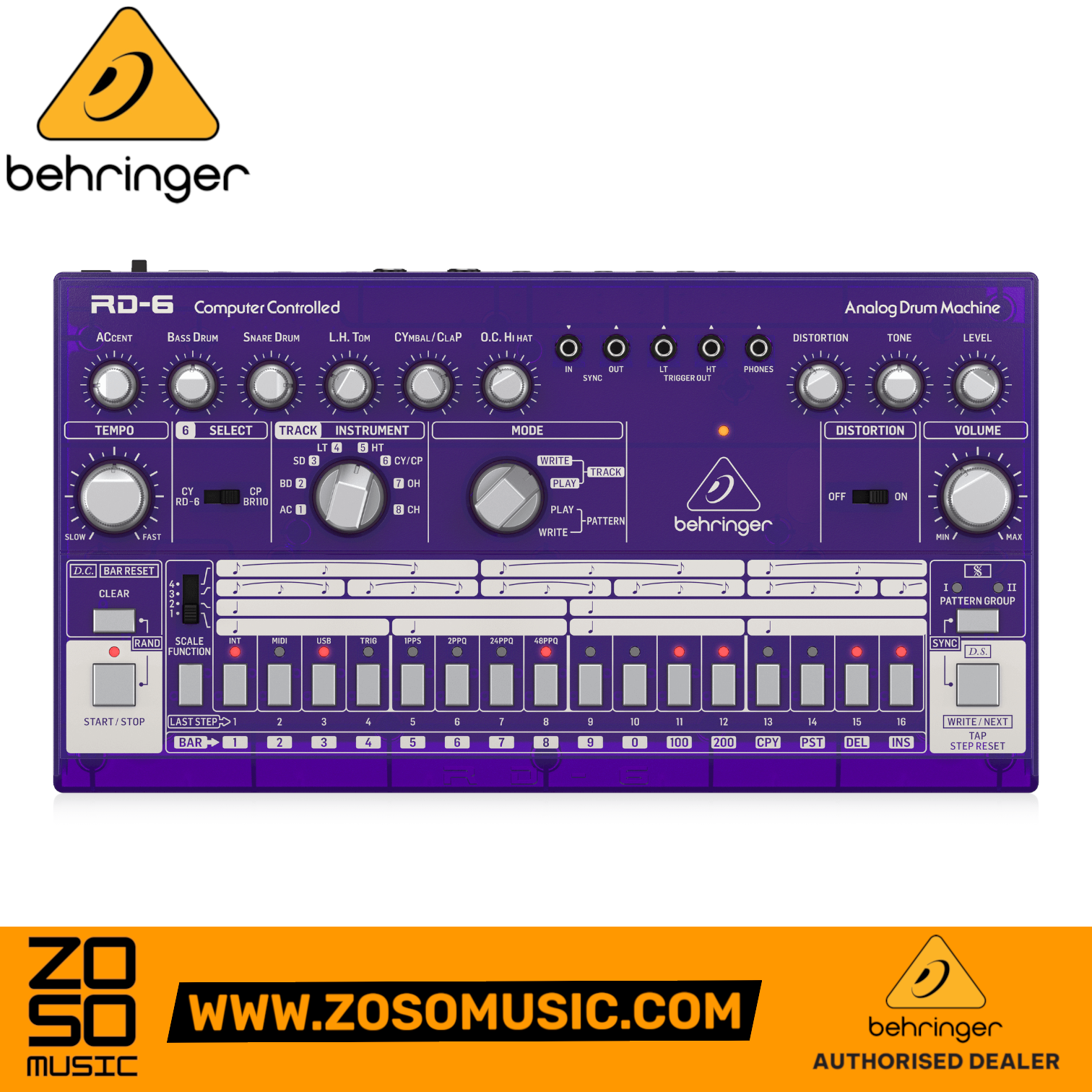 Behringer RD-6-GP Analog Drum Machine - Purple Translucent | BEHRINGER , Zoso Music