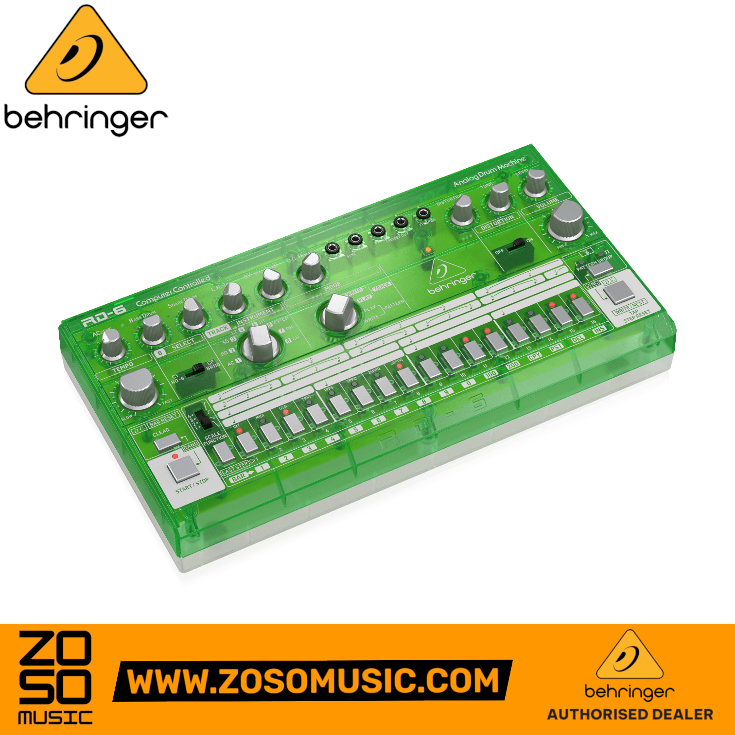 Behringer RD-6-LM Analog Drum Machine - Green Translucent | BEHRINGER , Zoso Music