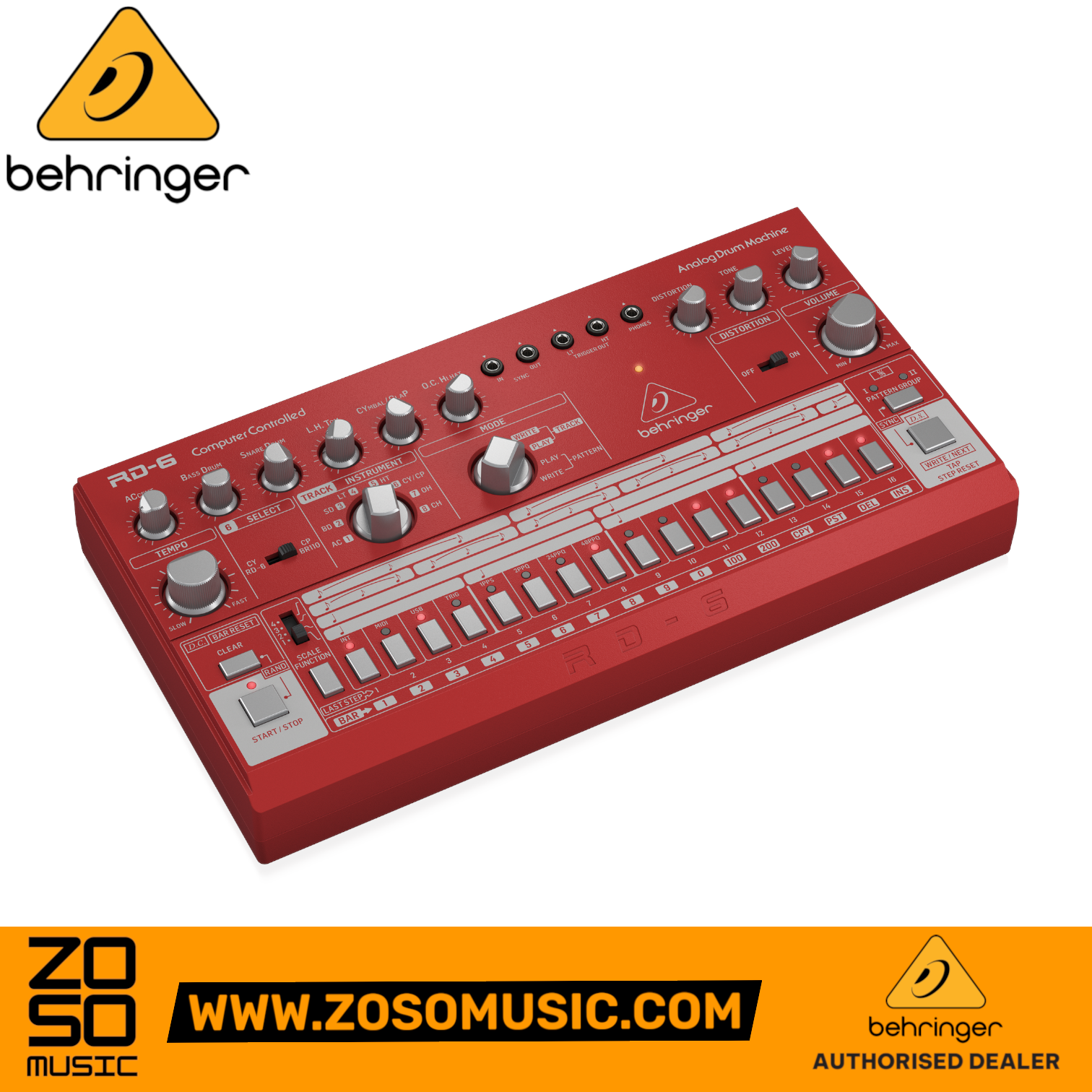 Behringer RD-6-RD Analog Drum Machine - Red | BEHRINGER , Zoso Music