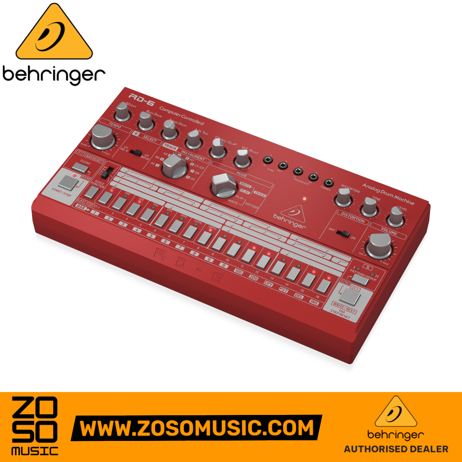 Behringer RD-6-RD Analog Drum Machine - Red | BEHRINGER , Zoso Music
