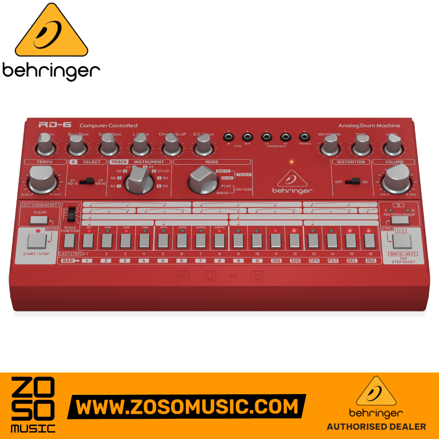 Behringer RD-6-RD Analog Drum Machine - Red | BEHRINGER , Zoso Music
