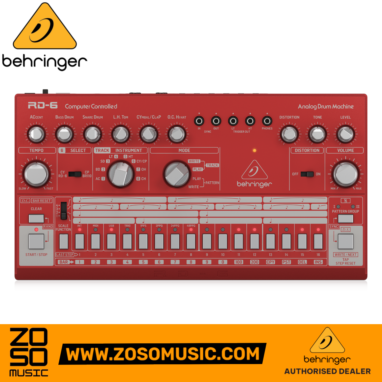 Behringer RD-6-RD Analog Drum Machine - Red | BEHRINGER , Zoso Music