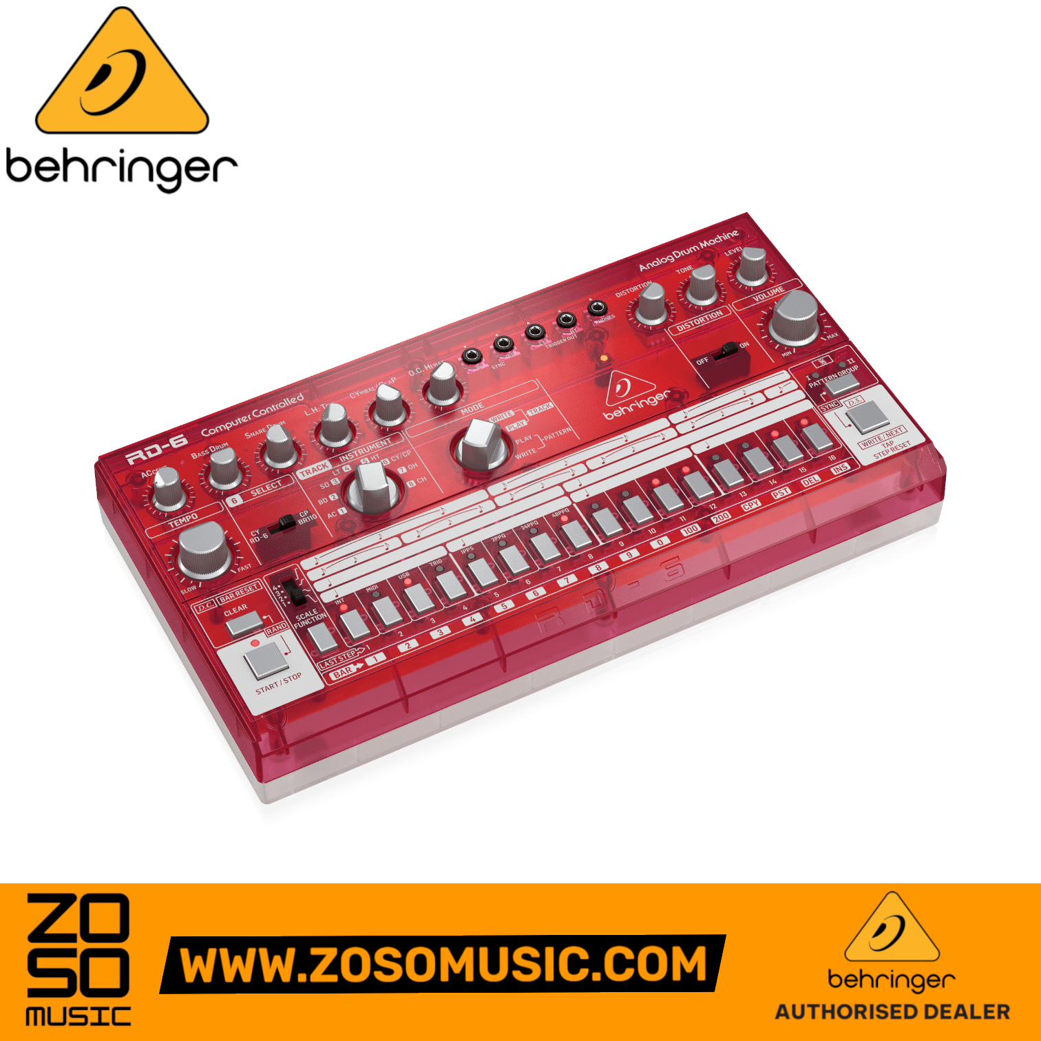 Behringer RD-6-SB Analog Drum Machine - Red Translucent | BEHRINGER , Zoso Music