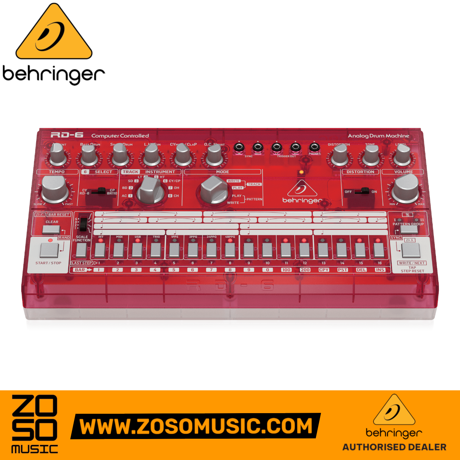 Behringer RD-6-SB Analog Drum Machine - Red Translucent | BEHRINGER , Zoso Music