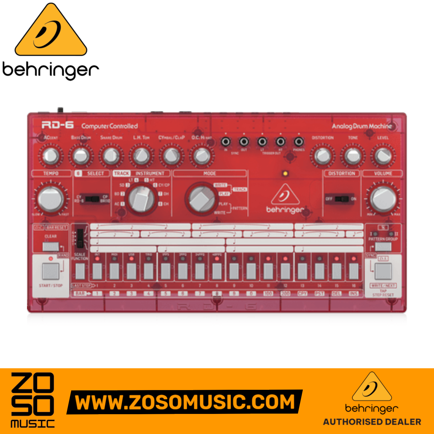Behringer RD-6-SB Analog Drum Machine - Red Translucent | BEHRINGER , Zoso Music
