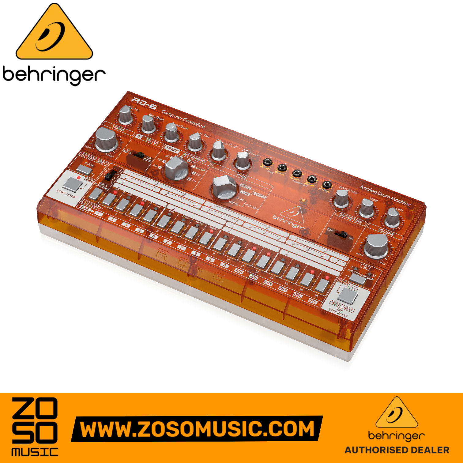 Behringer RD-6-TG Analog Drum Machine - Orange Translucent | BEHRINGER , Zoso Music