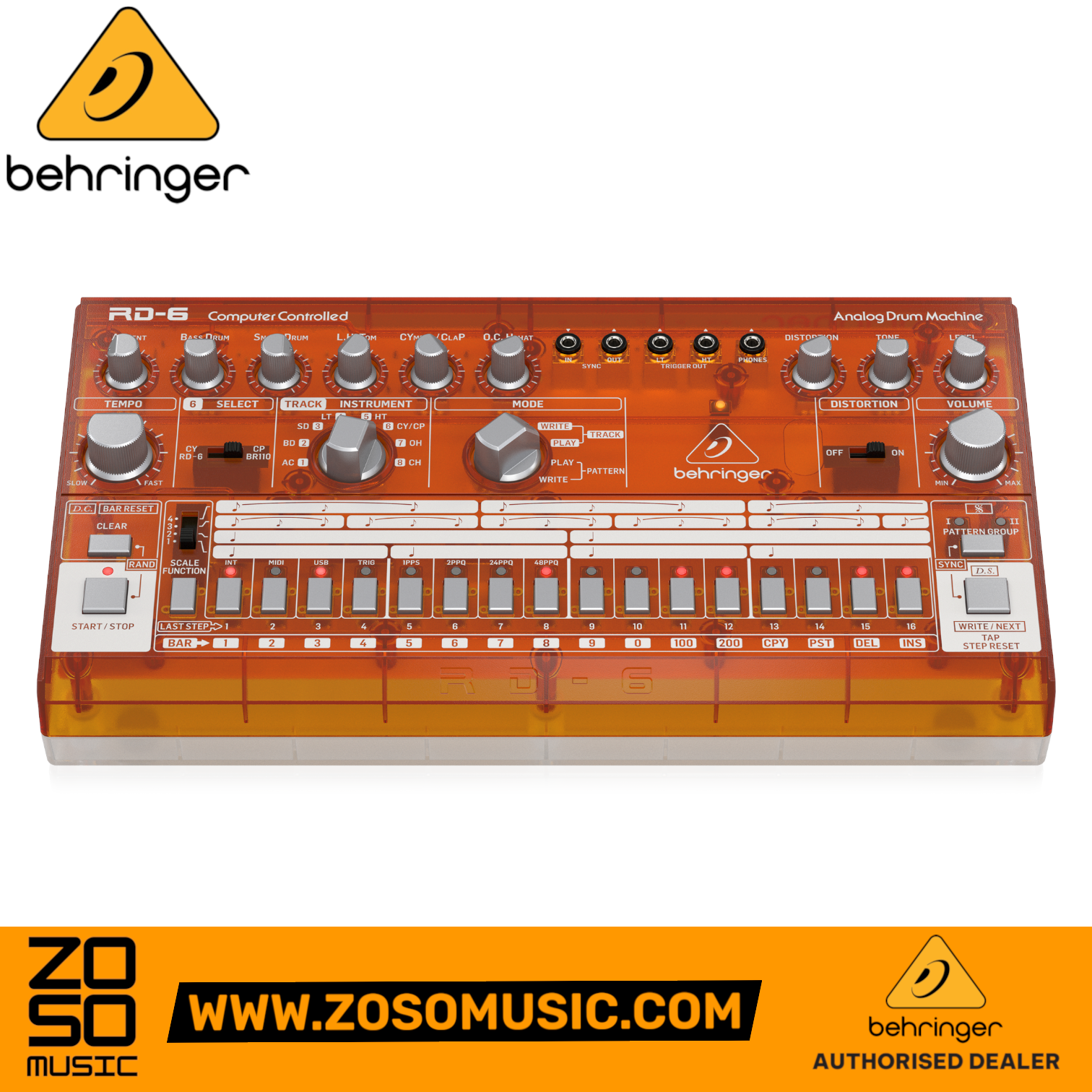 Behringer RD-6-TG Analog Drum Machine - Orange Translucent | BEHRINGER , Zoso Music