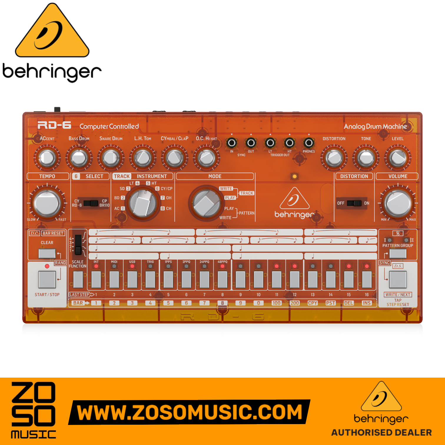Behringer RD-6-TG Analog Drum Machine - Orange Translucent | BEHRINGER , Zoso Music