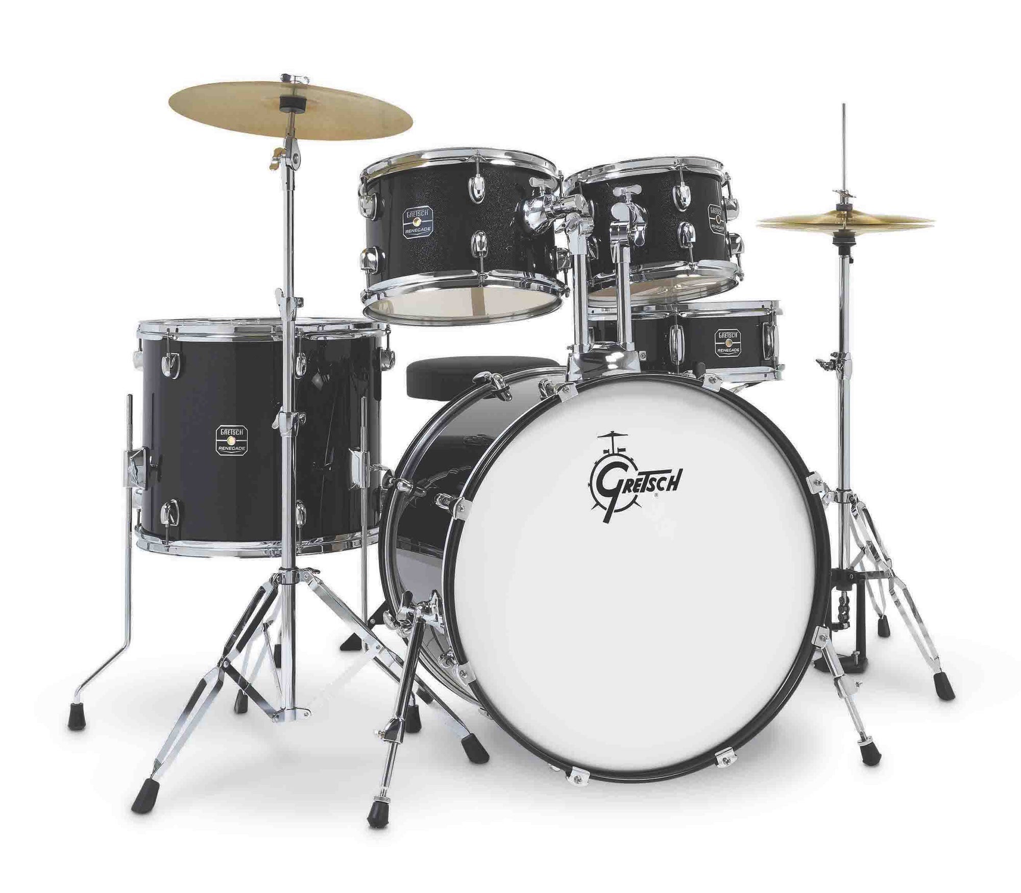 Gretsch RGE625BM Renegade 5-Piece Drum Kit w/Hardware+Cymbals(13H+15CR), Black Mist |  GRETSCH DRUMS |  DRUM-ACOUSTIC |  Zoso Music