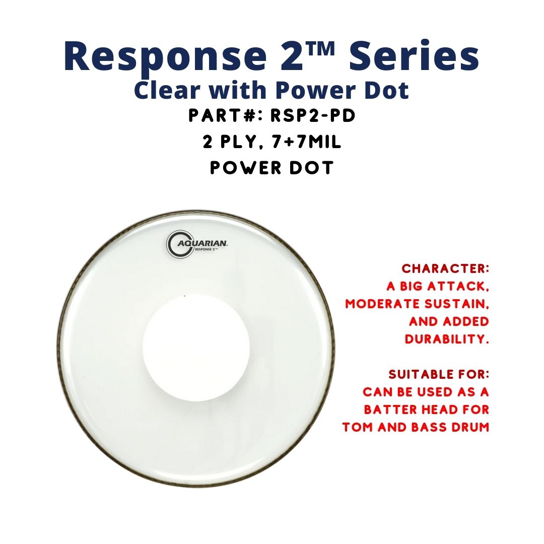 Aquarian RSP2-PD Response 2 Clear with Power Dot 2ply 7+7mil Drum Head
