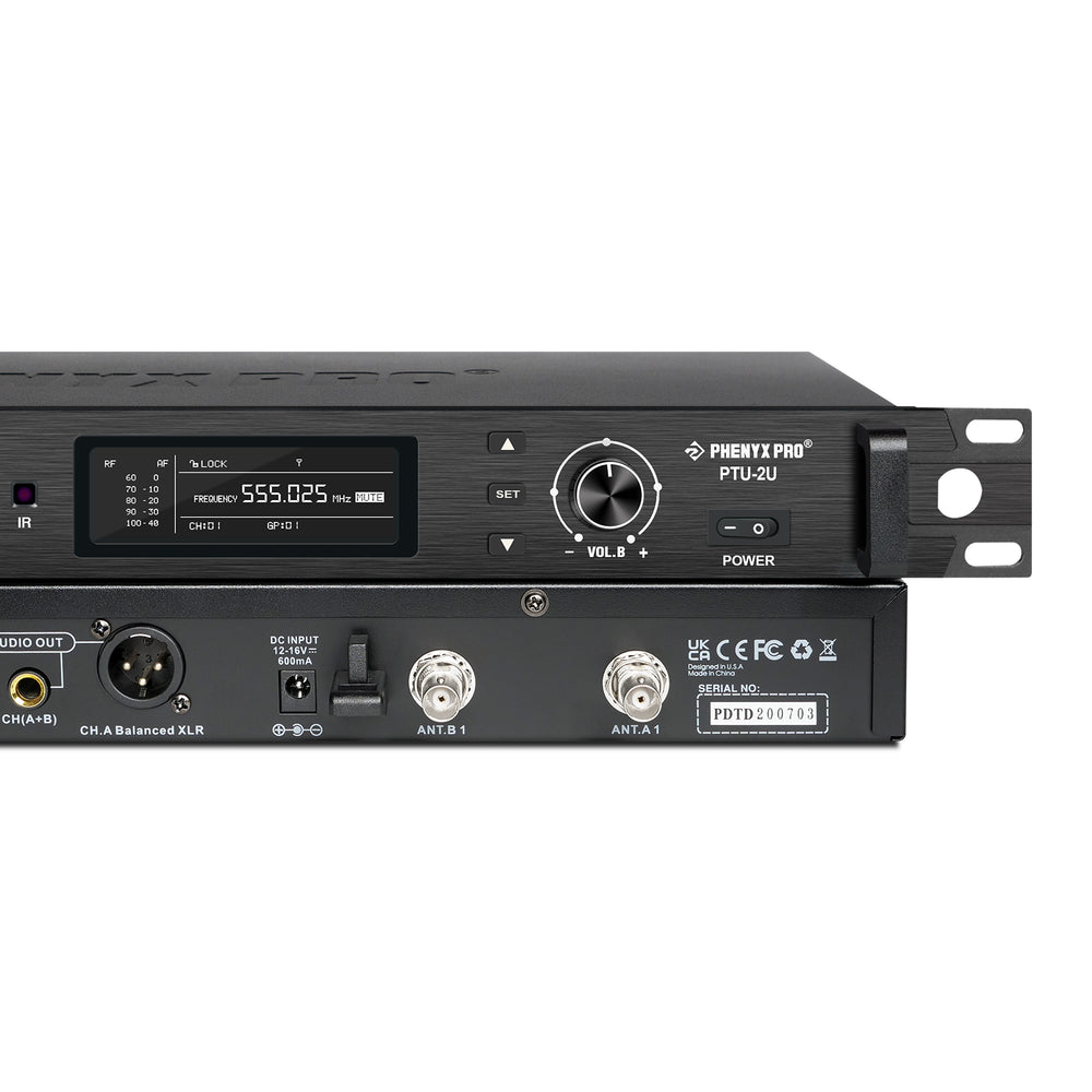 Phenyx Pro PTU-2U-2H Wireless Microphone System, True Diversity Dual Cordless Microphone Set