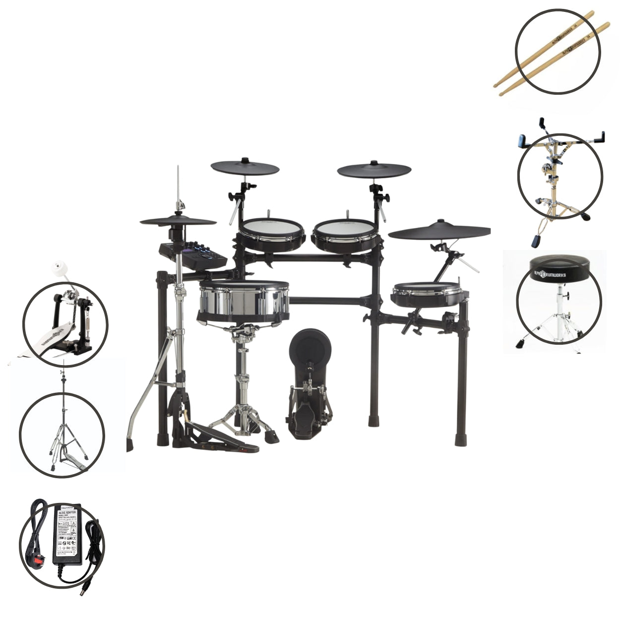 Roland TD-27KV Gen 2 V-Drums Electronic Drum Set with RH-5 Headphone, Kick Pedal, Throne and Drumsticks