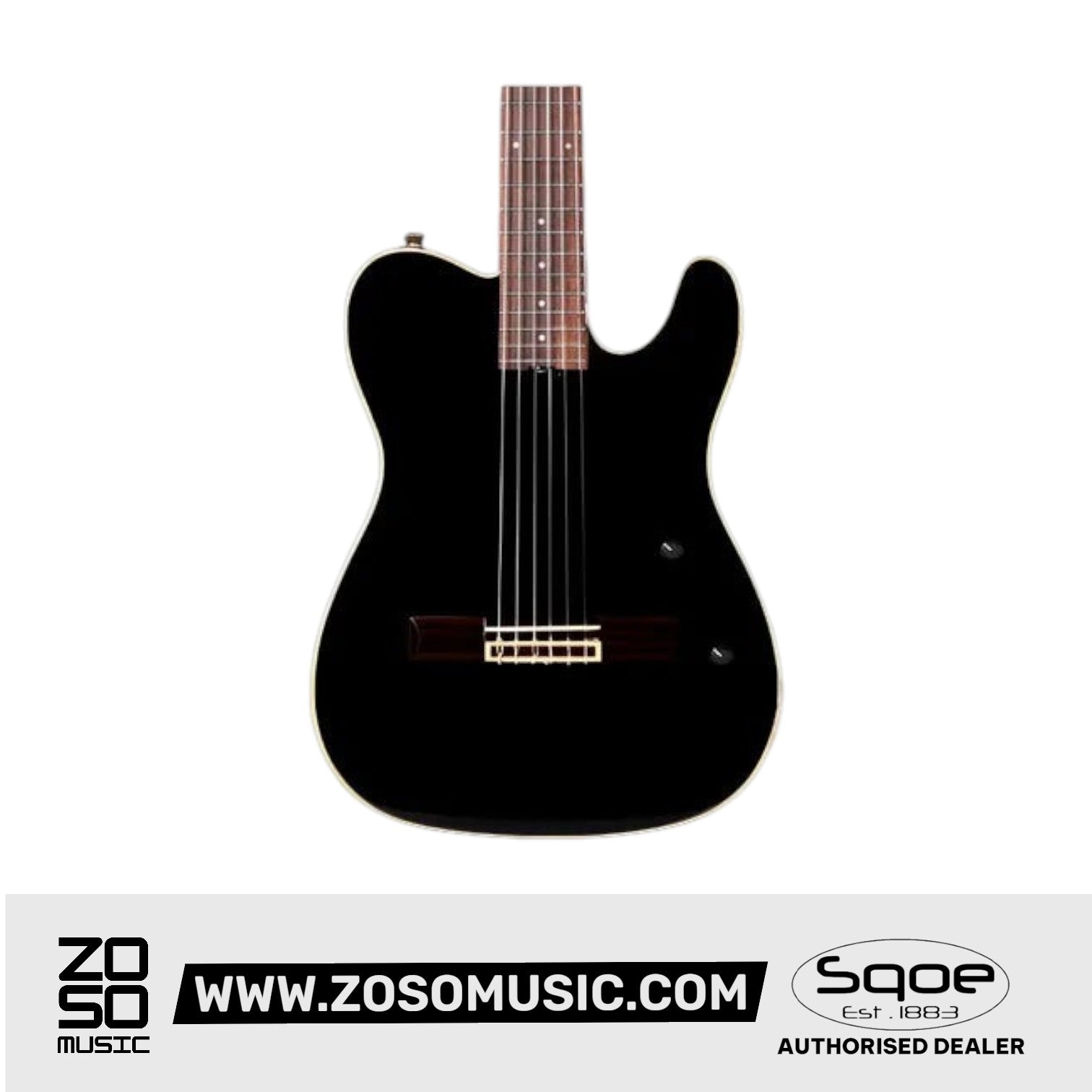 SQOE SEGD900 Electroacoustic Silent Nylon Guitar with Piezo Pickups, Solid Spruce Top, Black