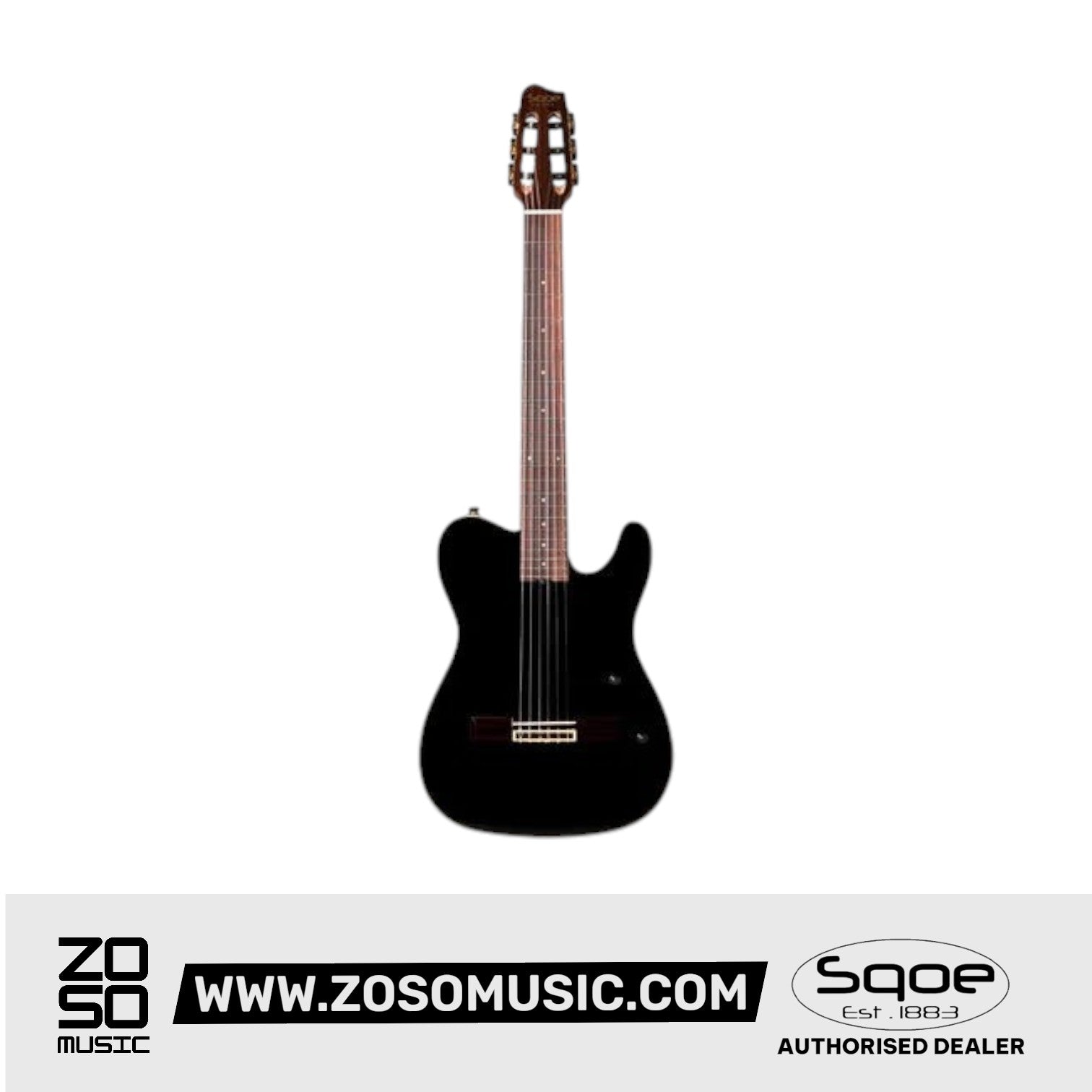 SQOE SEGD900 Electroacoustic Silent Nylon Guitar with Piezo Pickups, Solid Spruce Top, Black