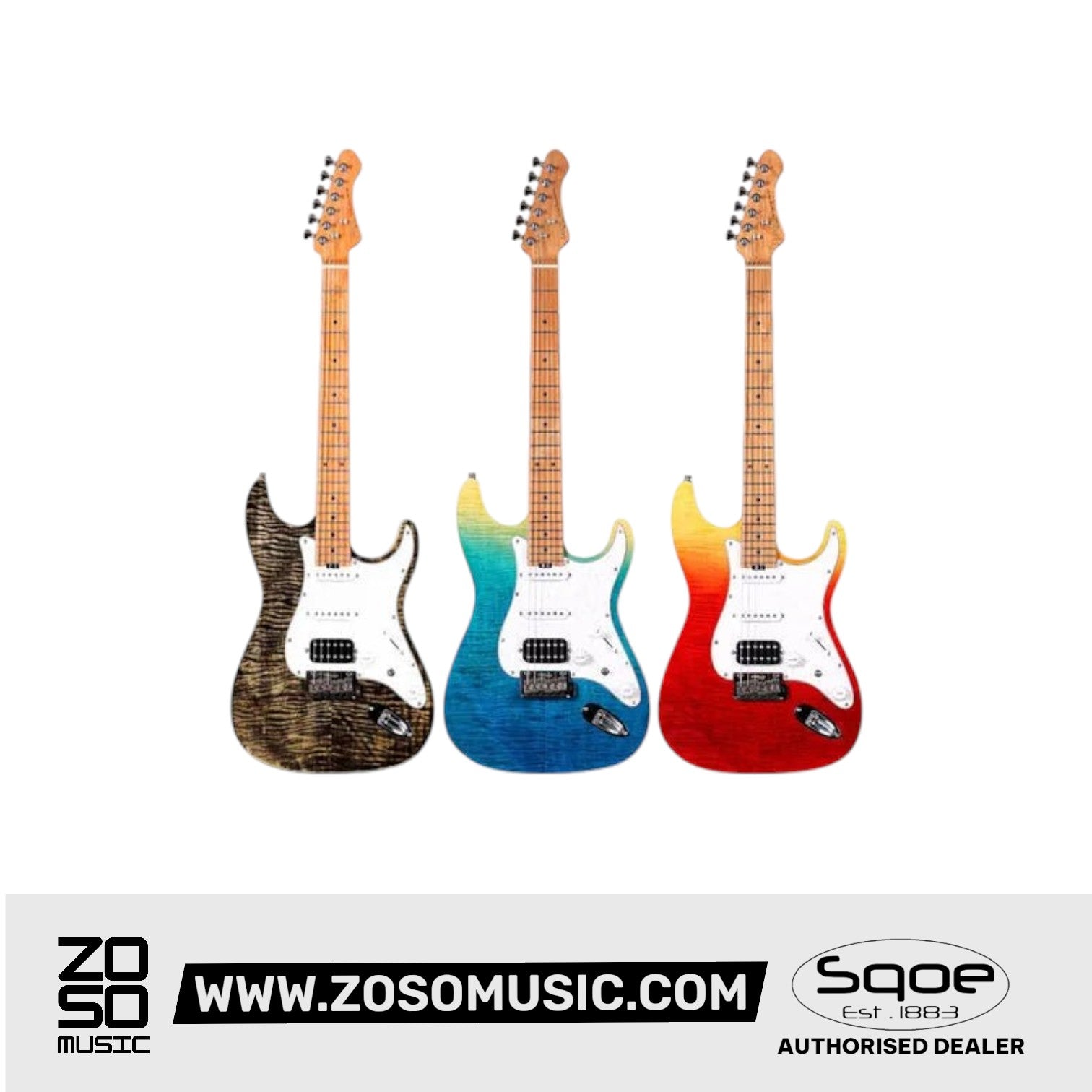 SQOE SEIB900 HSS Roasted Maple Series Electric Guitar with Tremolo