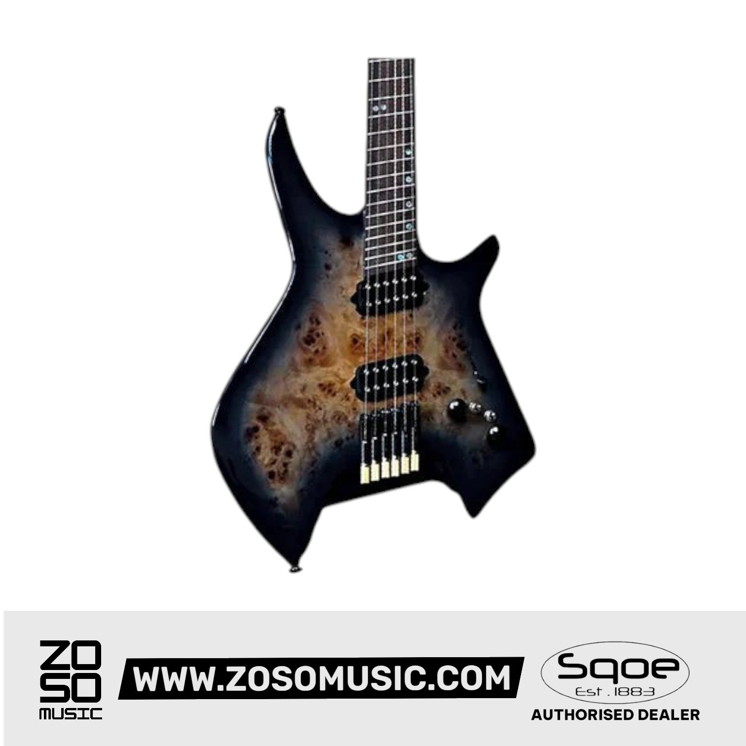 SQOE SEIB992 Headless Burl Maple, Mahogany HH Electric Guitar