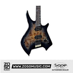 SQOE SEIB992 Headless Burl Maple, Mahogany HH Electric Guitar