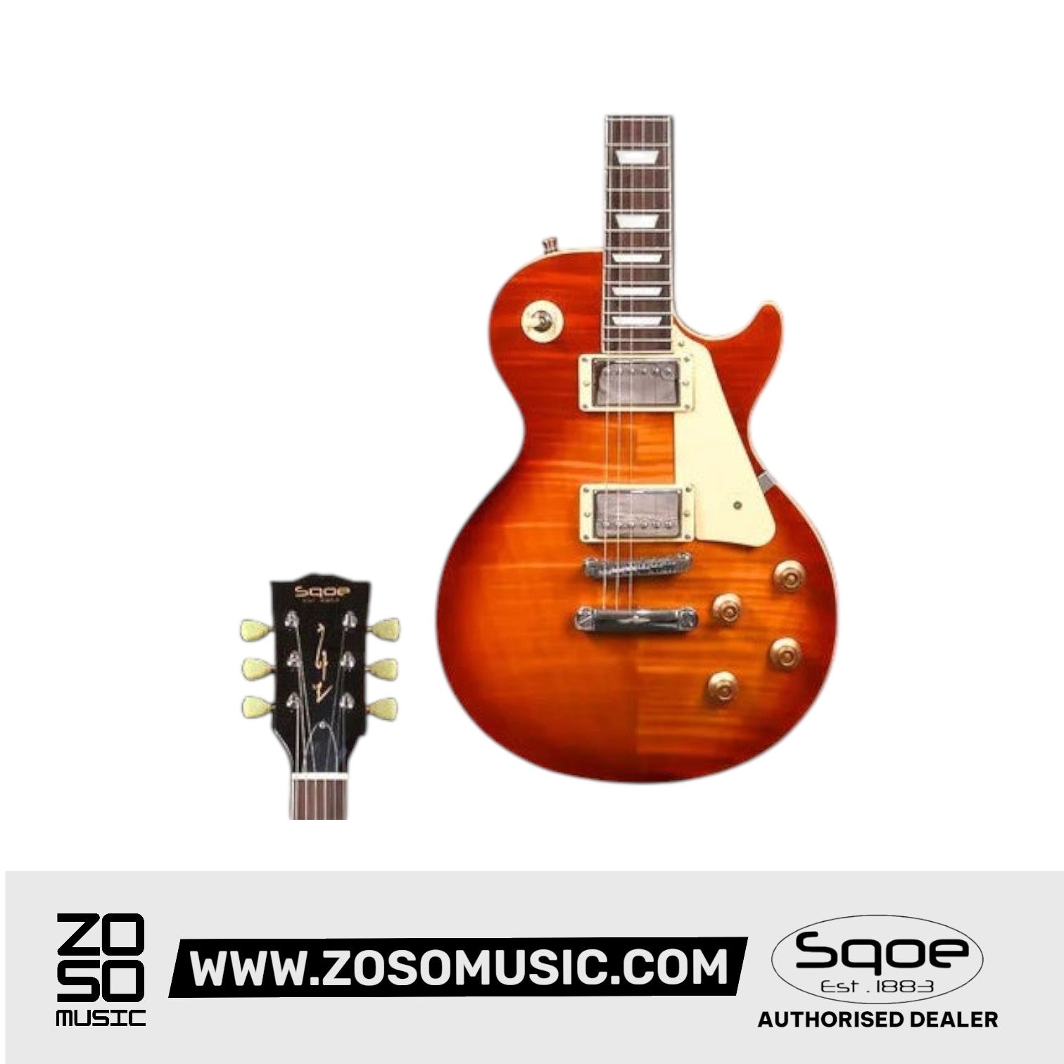 SQOE SELP220 Flame Mahogany Les Paul HH Electric Guitar Rosewood Fretboard | Zoso Music Sdn Bhd