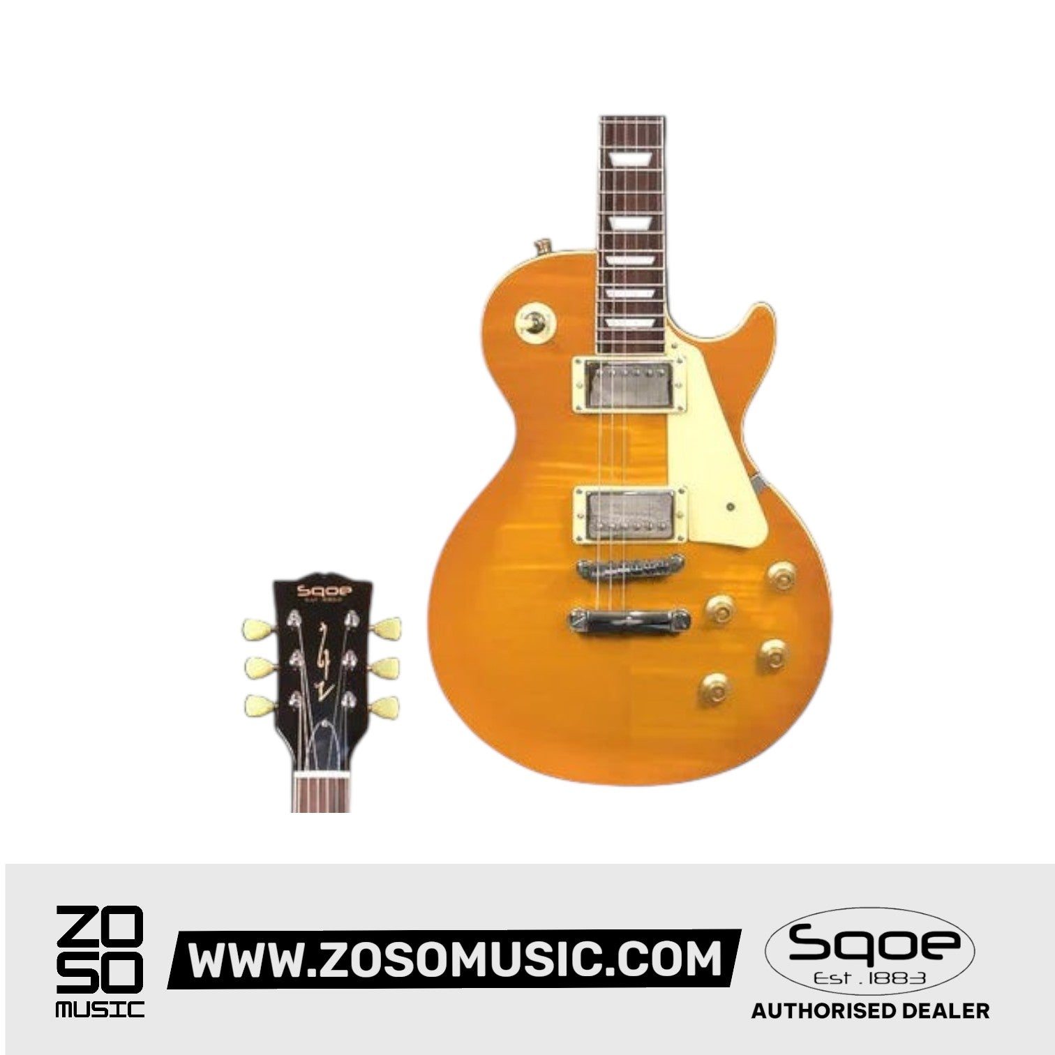 SQOE SELP220 Flame Mahogany Les Paul HH Electric Guitar Rosewood Fretboard | Zoso Music Sdn Bhd