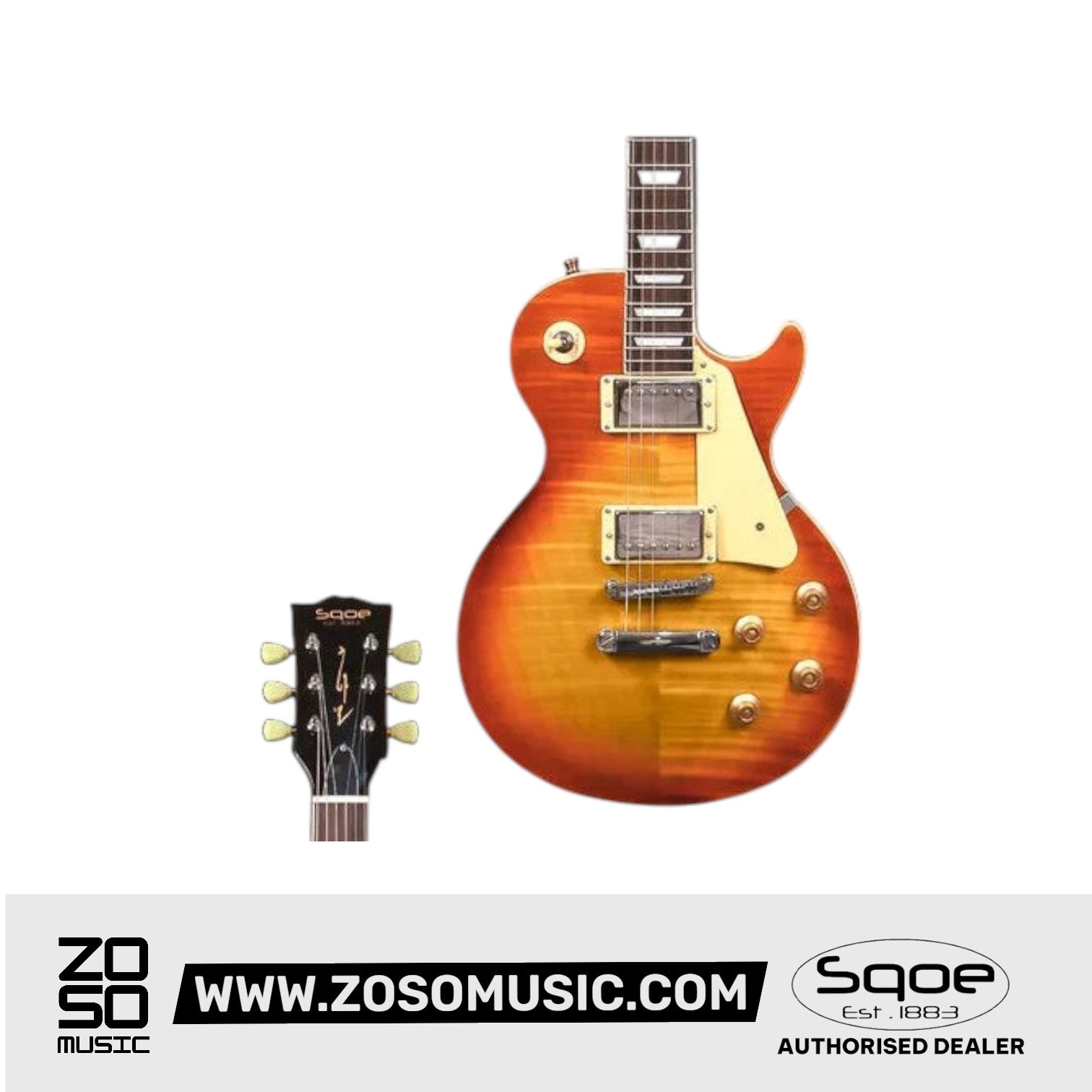 SQOE SELP220 Flame Mahogany Les Paul HH Electric Guitar Rosewood Fretboard | Zoso Music Sdn Bhd