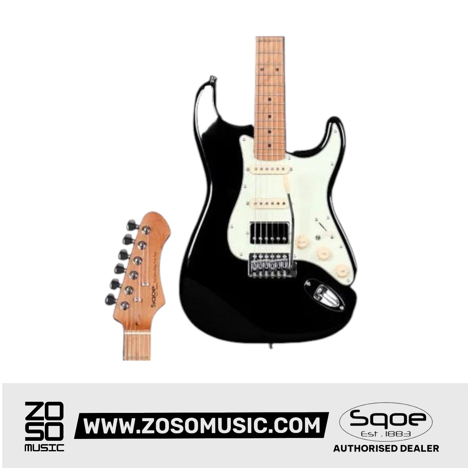 SQOE SEST600 Stratocaster Body HSS Electric Guitar, Roasted Maple Fretboard