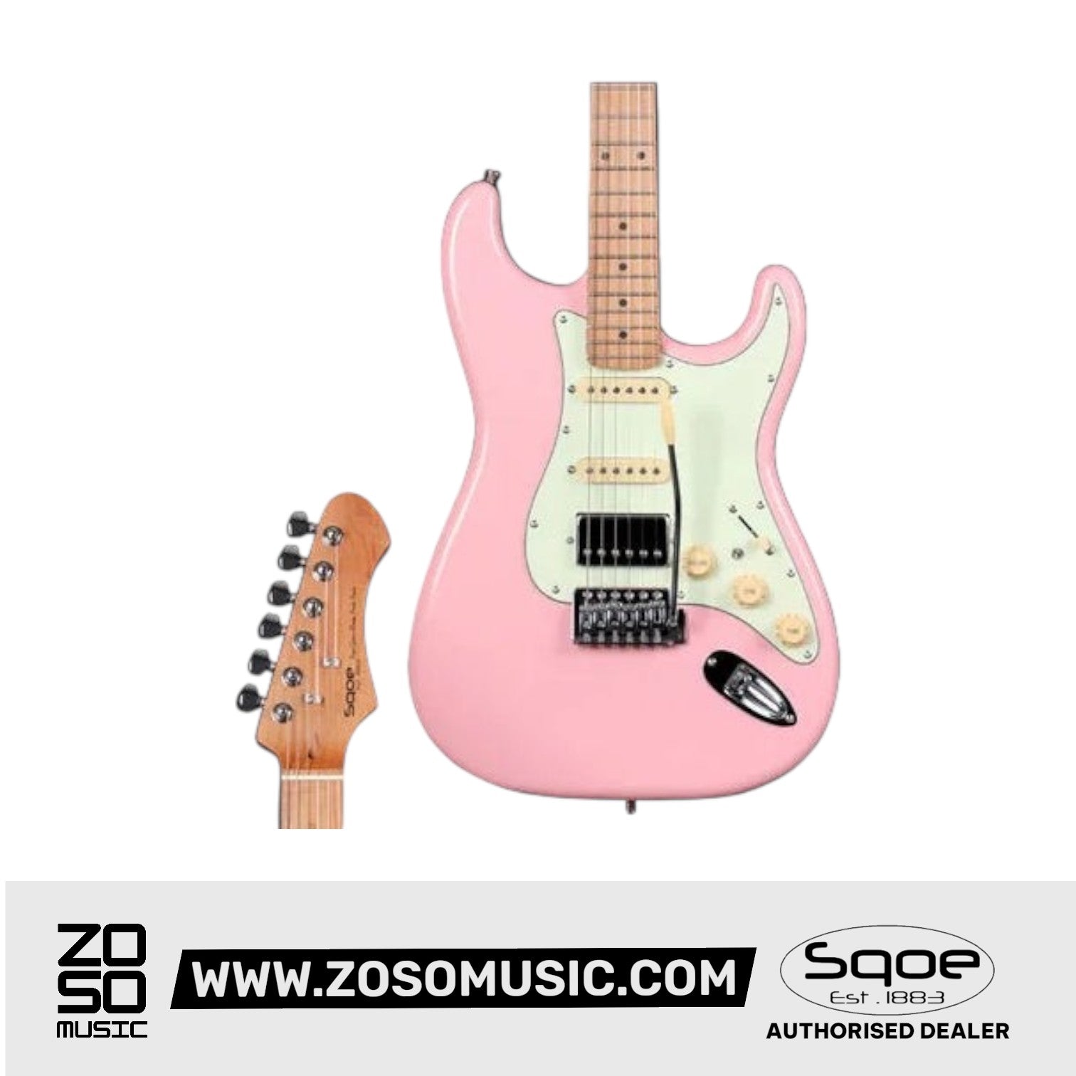 SQOE SEST600 Stratocaster Body HSS Electric Guitar, Roasted Maple Fretboard