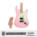 SQOE SEST600 Stratocaster Body HSS Electric Guitar, Roasted Maple Fretboard