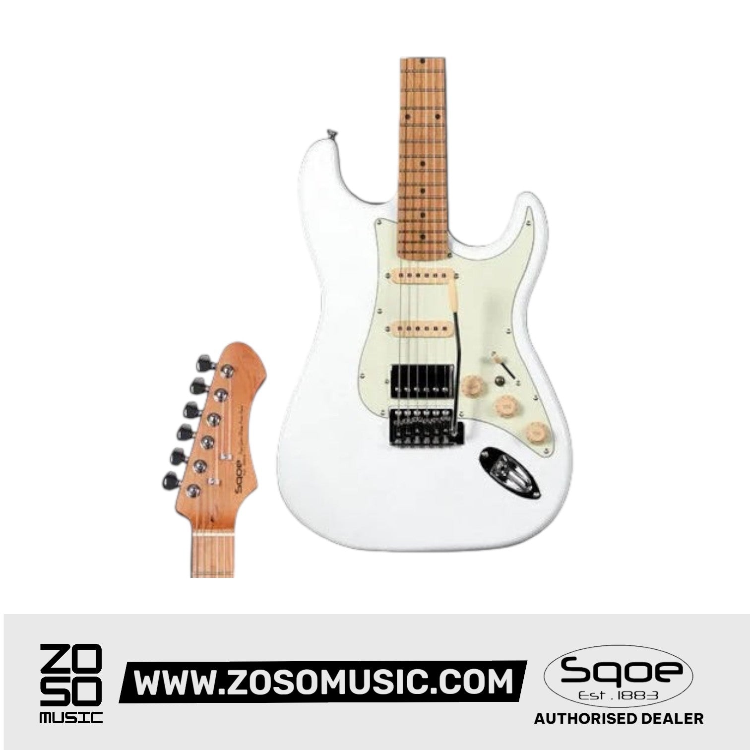 SQOE SEST600 Stratocaster Body HSS Electric Guitar, Roasted Maple Fretboard