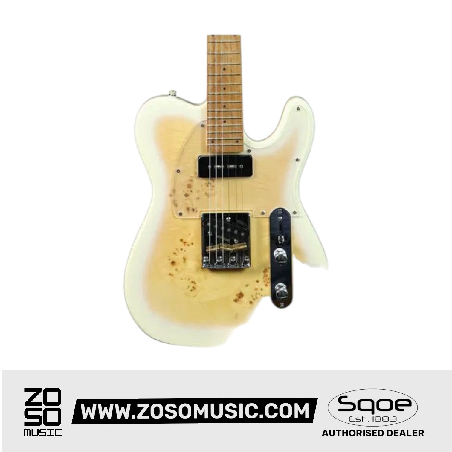 SQOE SETL550 Burl Mahogany with Roasted Maple Fretboard Telecaster Electric Guitar